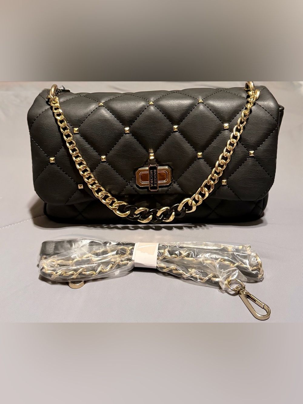 Badgley Mischka Black Quilted Chain Shoulder Bag with Gold Hardware ✨NWT✨